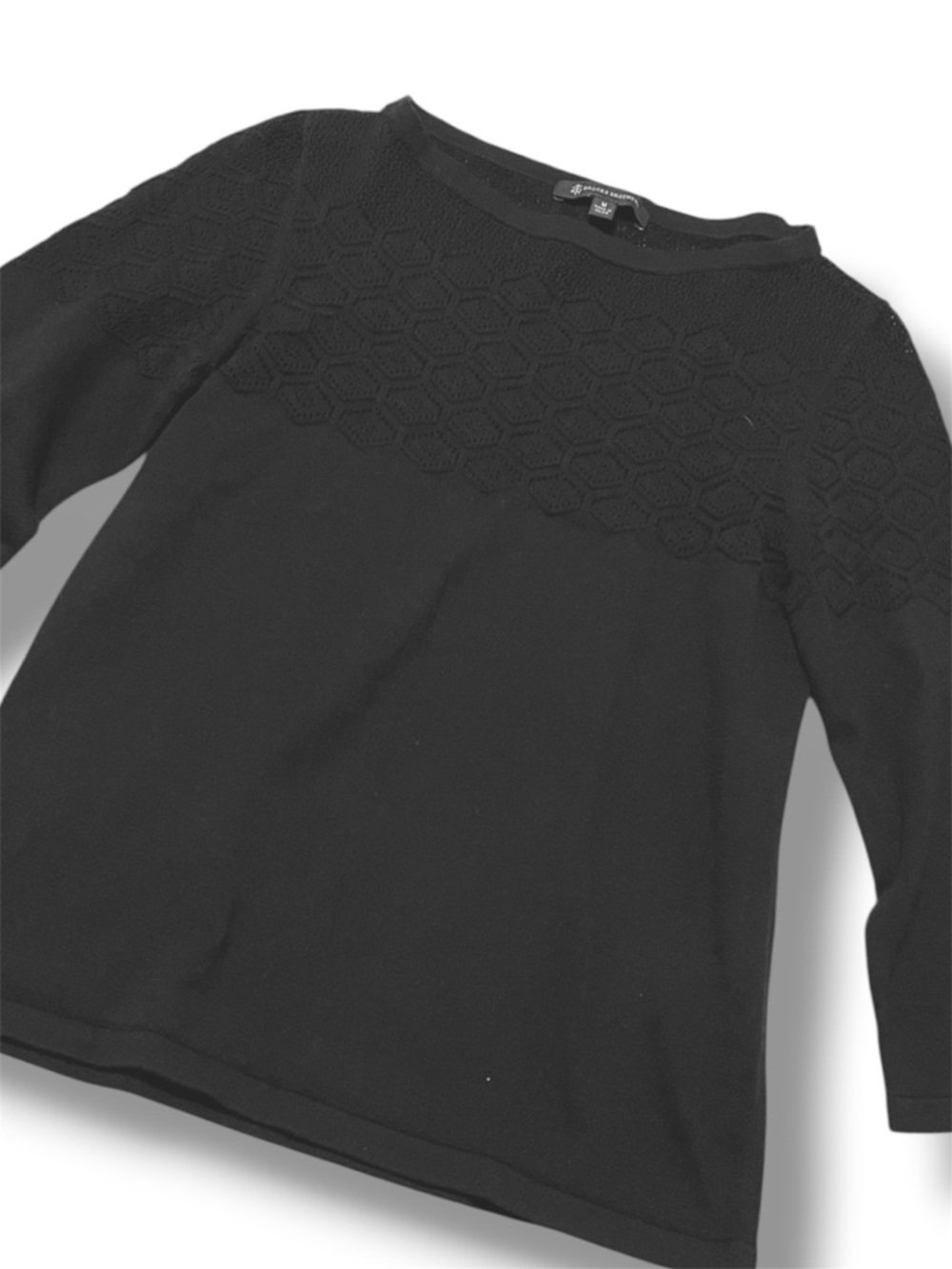 Brooks Brothers Black Crewneck Sweater with Textured Hexagon Yoke